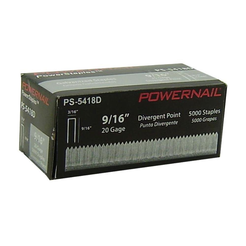 (image for) Powernail PS-5418D 9/16\" Divergent Point Carpet Staples - 5000 Per Box